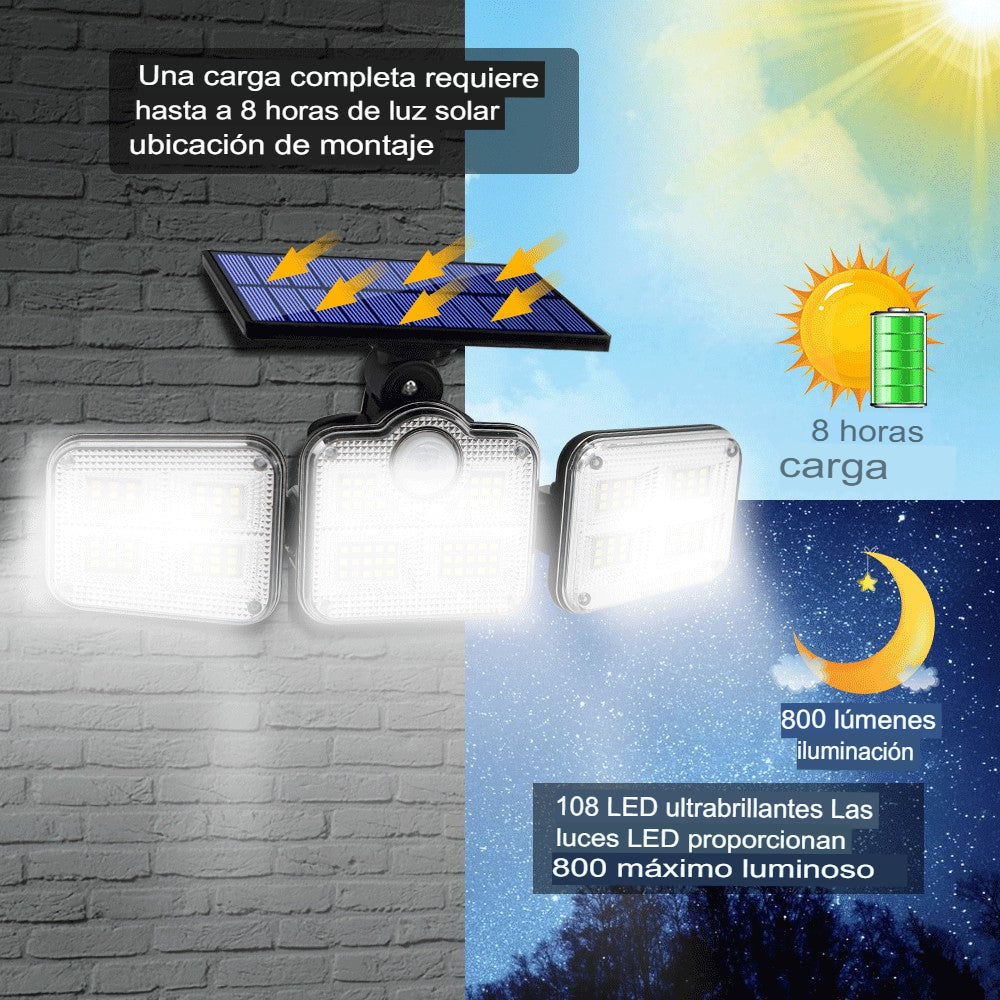 Foco LED Solar con 3 Cabezales 800W - EcoRayo®