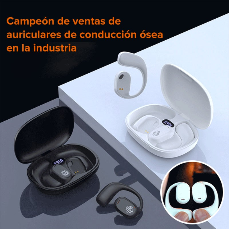 99H de duración, auriculares Bluetooth de conducción ósea con gancho para la oreja real.